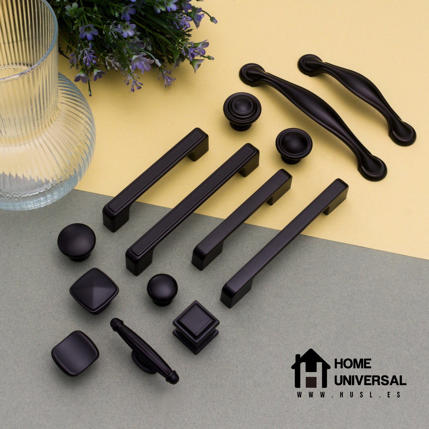 HOME UNIVERSAL | Colección NOIR I | 6 Piezas Tiradores Armario Aleación Aluminio Negro Mate, Manijas, Puxador, Pomos Muebles, Cocinas, Baños, Oficina, Cajones, Gabinete, Armario (Tirador_Recto_Marco_11CM)