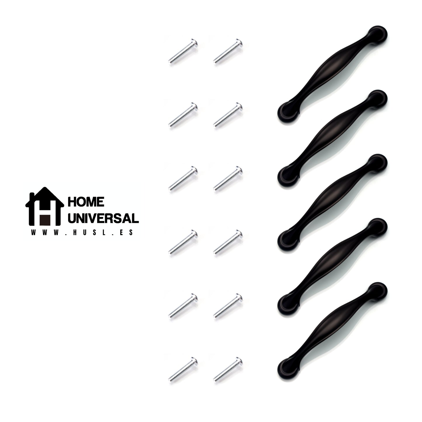 HOME UNIVERSAL | Colección NOIR I | 6 Piezas Tiradores Armario Aleación Aluminio Negro Mate, Manijas, Puxador, Pomos Muebles, Cocinas, Baños, Oficina, Cajones, Gabinete, Armario (Tirador_Arco_16.5CM)