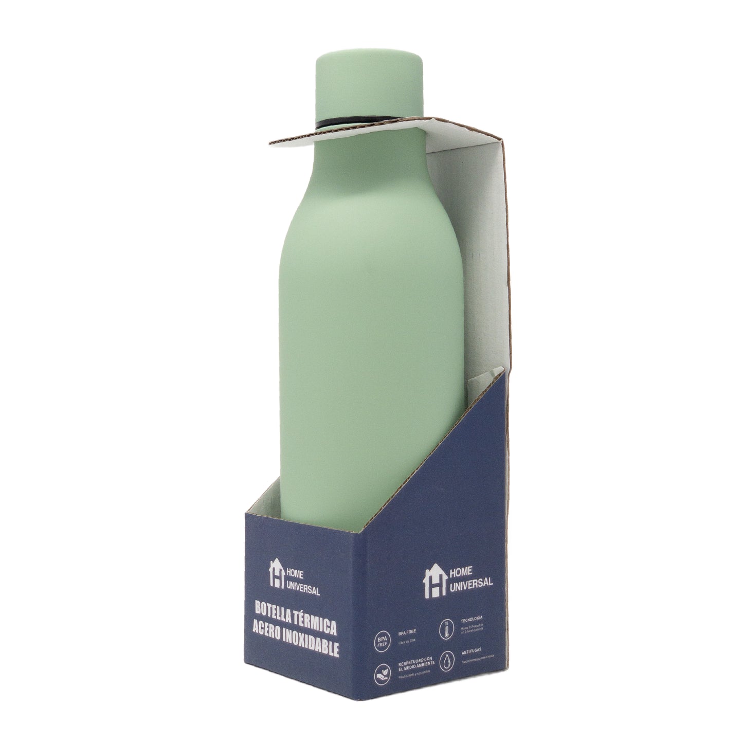 HOME UNIVERSAL | BOTELLA TERMO 550ML | TACTO SEDA (VERDE MENTA)