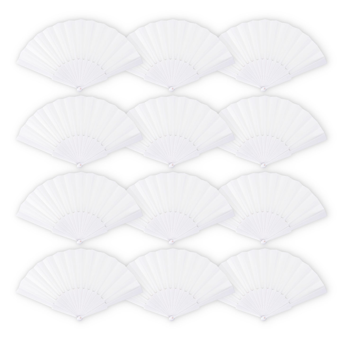 HOME UNIVERSAL Pack 12 Abanicos de Plástico con Empaquetado Individual para Regalar, Abanicos para Bodas, Comuniones, Fiestas y Eventos (Blanco)