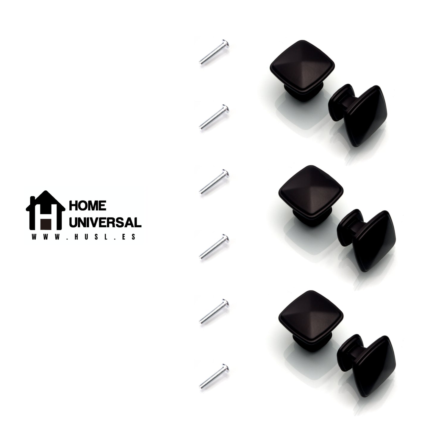 HOME UNIVERSAL | Colección NOIR I | 6 Piezas Tiradores Armario Aleación Aluminio Negro Mate, Manijas, Puxador, Pomos Muebles, Cocinas, Baños, Oficina, Cajones, Gabinete, Armario (Pomo_Octaedro)