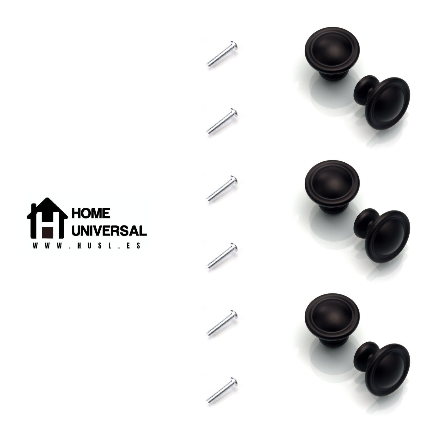 HOME UNIVERSAL | Colección NOIR I | 6 Piezas Tiradores Armario Aleación Aluminio Negro Mate, Manijas, Puxador, Pomos Muebles, Cocinas, Baños, Oficina, Cajones, Gabinete, Armario (Pomo_Redondo_Marco)