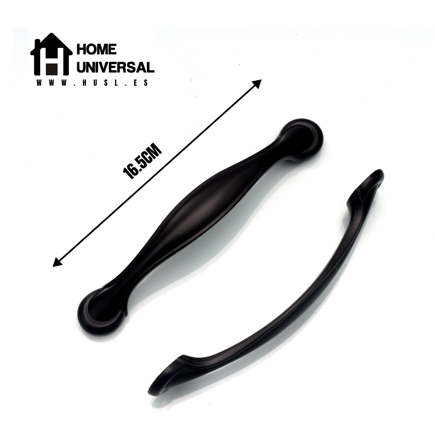 HOME UNIVERSAL | Colección NOIR I | 6 Piezas Tiradores Armario Aleación Aluminio Negro Mate, Manijas, Puxador, Pomos Muebles, Cocinas, Baños, Oficina, Cajones, Gabinete, Armario (Tirador_Arco_16.5CM)