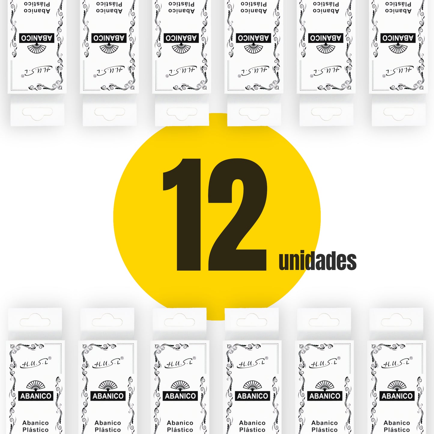 HOME UNIVERSAL Pack 12 Abanicos de Plástico con Empaquetado Individual para Regalar, Abanicos para Bodas, Comuniones, Fiestas y Eventos (Blanco_Topos)