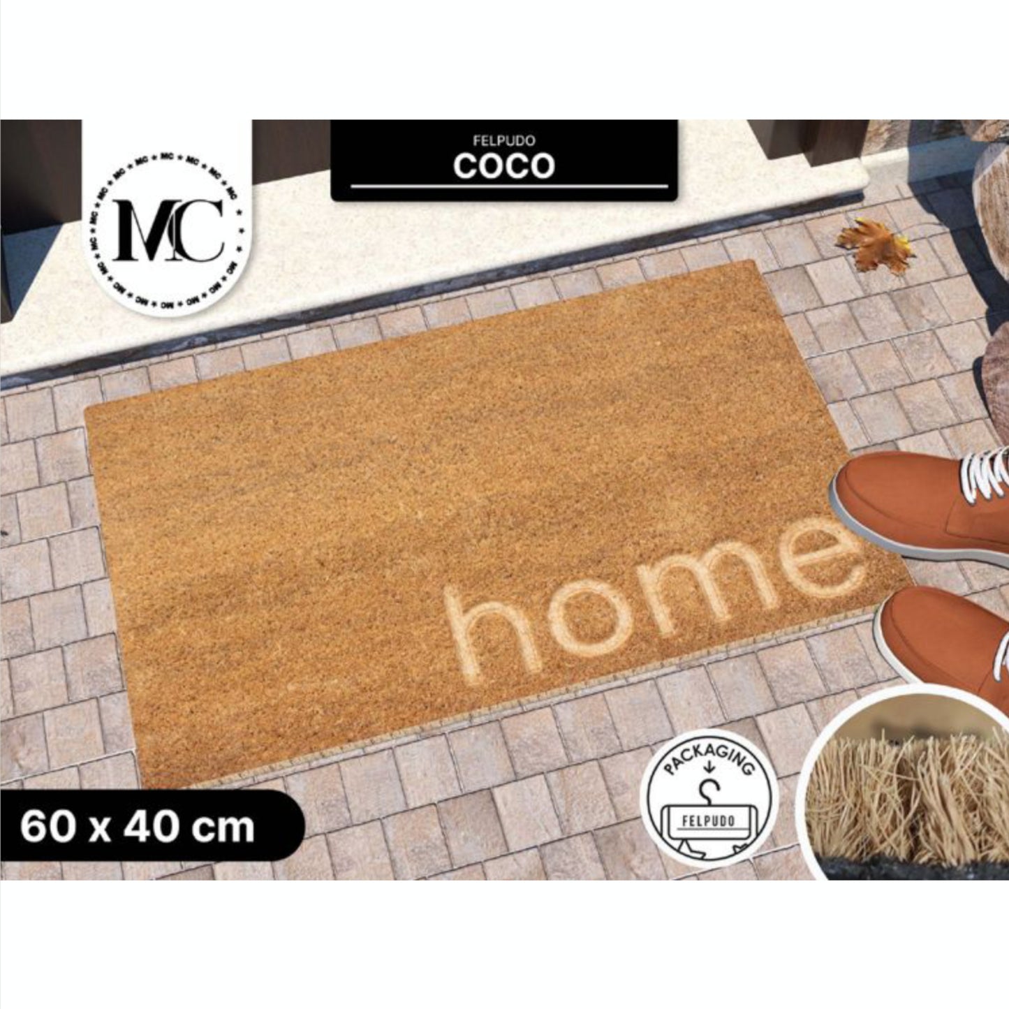 HOME UNIVERSAL | Felpudos de Fibra de Coco con Base Antideslizante 60x40x1.5CM (HOME)