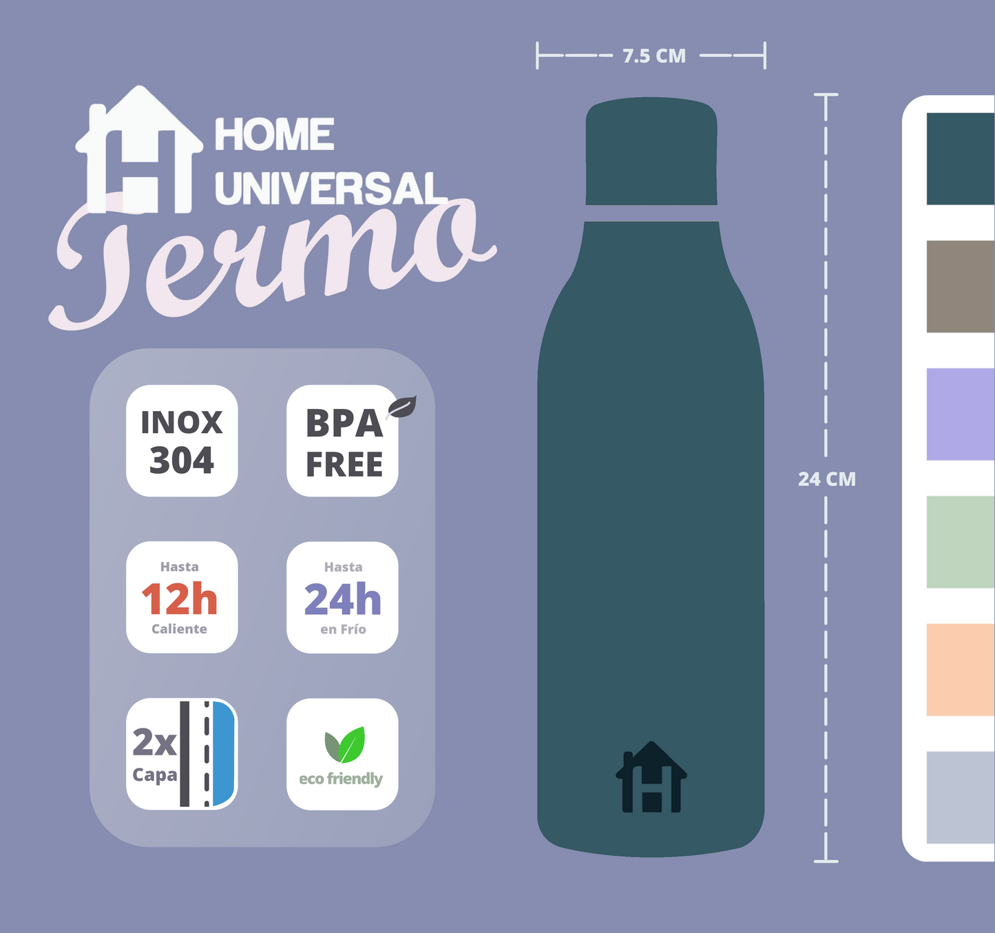 HOME UNIVERSAL | BOTELLA TERMO 550ML | TACTO SEDA (VERDE PINO)