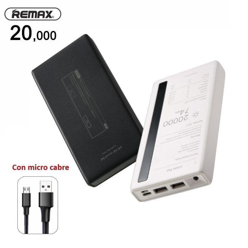 Batería Externa RPP73, 20000mAh Cargador Portátil con Alta Capacidad USB 2.0A,LED Linterna y Pantalla digital de la batería