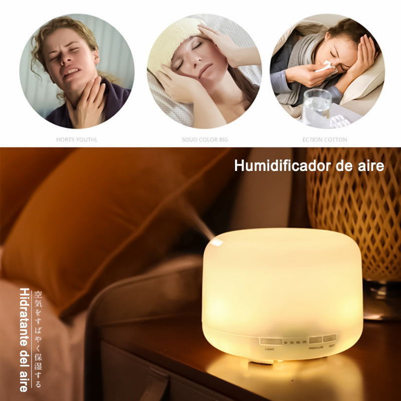 Humidificador 500ml Difusor Aceites Esenciales Ultrasónico, Humidificador de aire, humidificador con Luz Nocturna de 7 Colores