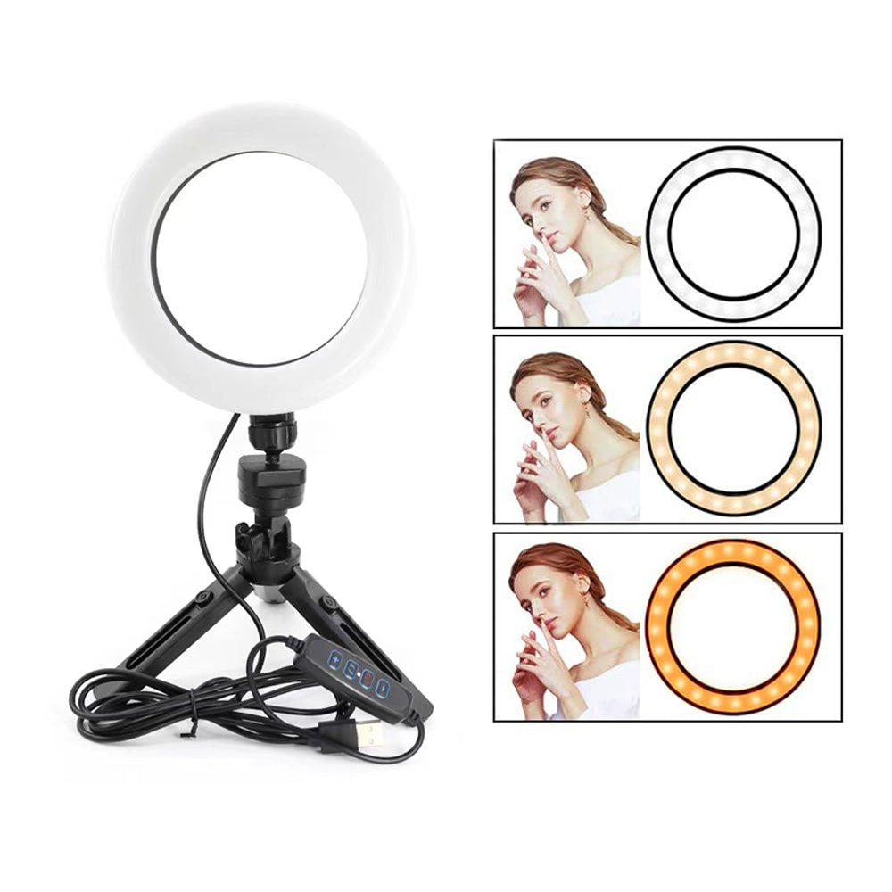 Anillo de Luz Relleno LED 6"/16CM con Trípode, Mini Lámpara de Escritorio de Cámara LED, para Youtube, Maquillaje,TikTok, Vídeo