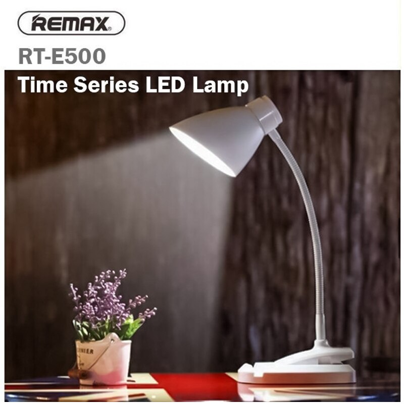 REMAX RT-E500 Lámpara LED Con Pinza, Con Soporte Para La mesa, Recargable Por USB, Con Protección Ocular, Brillo Ajustable, Flexible