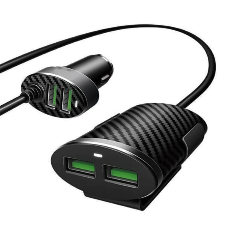 Cargador de Coche 2+ 2 Puertos de USB,DC12-24V, 5.1A (Max),Cable de 87cm,Cargador Mechero para Móvil y Tablet