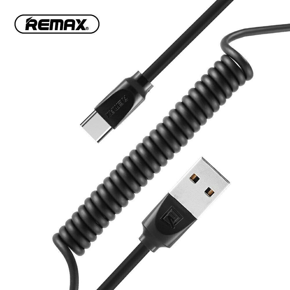 REMAX RC-117a Cable Espiral USB Corto y Flexible 2.4A de Tipo-C, Cable para Carga de Teléfono Móvil o Pasar Datos, 24-40cm