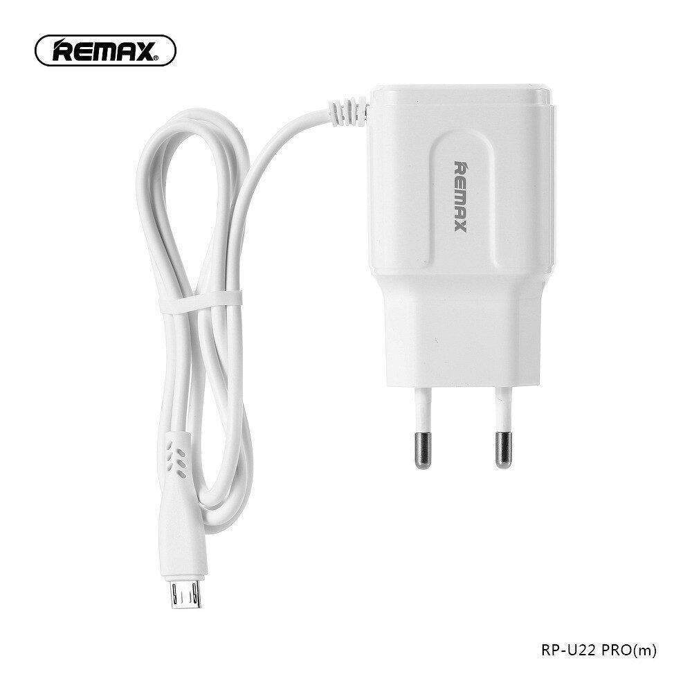 REMAX RP-U22 PRO Cargador de Móvil de Micro USB con 2 Puertos de USB Adicionales, con el Cable de Micro USB Integrado de 1m, 2.4A(MAX)