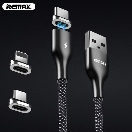 REMAX RC-158 Cable Magnético 3.0A USB a iPhone/Tipo C/Micro USB, con luz LED para Carga Rápida de Móvil o Pasar Datos