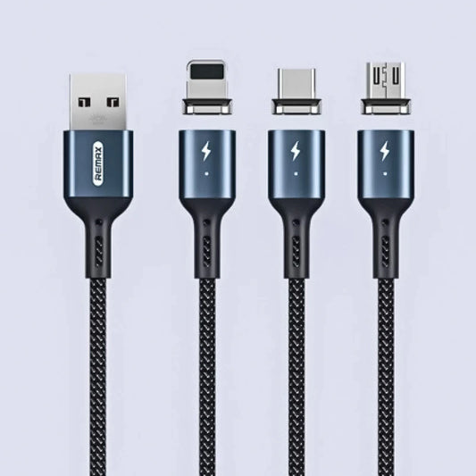 REMAX RC-156 Cable Magnético 3.0A USB a iPhone/Tipo C/Micro USB, con luz LED para Carga Rápida de Móvil o Pasar Datos