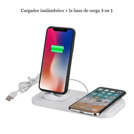 Cargador 3 en 1 de Teléfono Inalámbrico de 5W, Base de Carga, para Teléfono Inteligente, Android y Móviles iPhone que Tienen Carga Inalámbrica