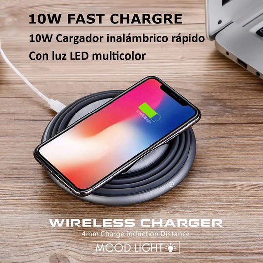 Cargador de Teléfono Inalámbrico de 10W,Almohadilla de Carga Rápida, con luz LED, para Los Móviles con Carga Inalámbrica