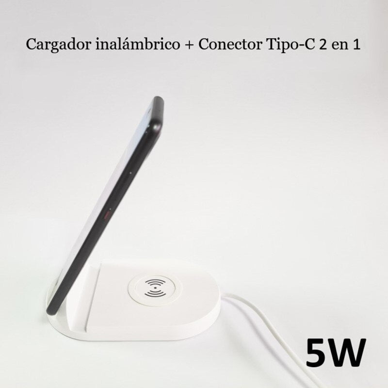 Cargador Inalámbrico de Móvil 2 en 1 de 5W, Base de Carga de Tipo-c con Carga Inalámbrica, para los Móviles con Carga Inalámbrica