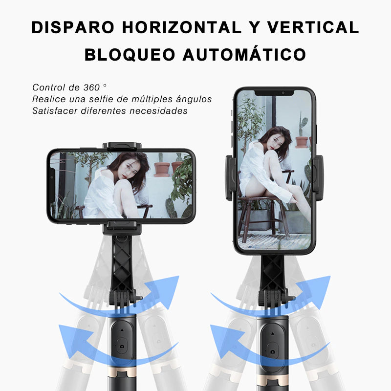 Q08 Palo selfie con estabilizador y el botón Bluetooth, trípode selfie stick extensible, para IOS / Android