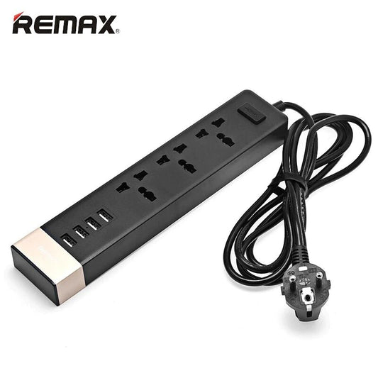 REMAX RU-S2 Regleta Enchufe Múltiples para Electricidad y USB, Ladrón Enchufe Europeo con 3 Tomas y 4 USB, Enchufe con Interruptor
