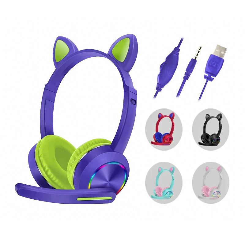 Auriculares con cable AKZ-020 con luz LED RGB con micrófono, HIFI estéreo de 3,5 mm, Auriculares de juegos para niños y adultos