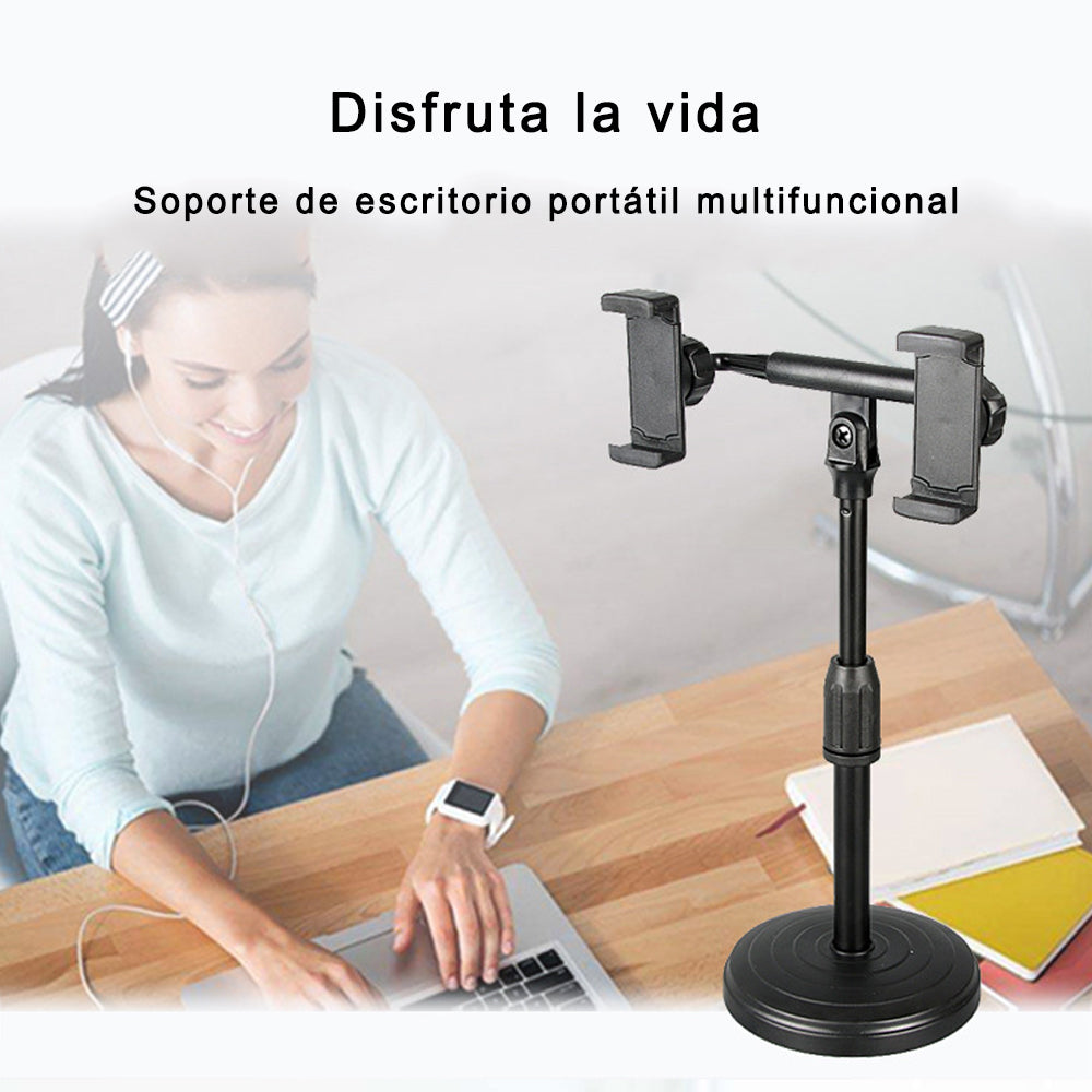 Soporte Universal Retráctil Doble para Teléfono Móvil en Vivo Soporte de Escritorio, para transmisión en vivo, vídeos de Youtube