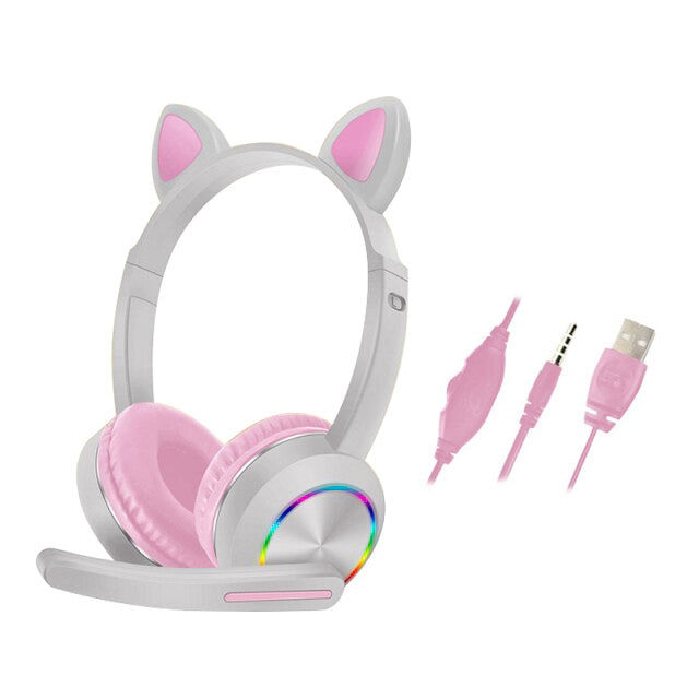 Auriculares con cable AKZ-020 con luz LED RGB con micrófono, HIFI estéreo de 3,5 mm, Auriculares de juegos para niños y adultos