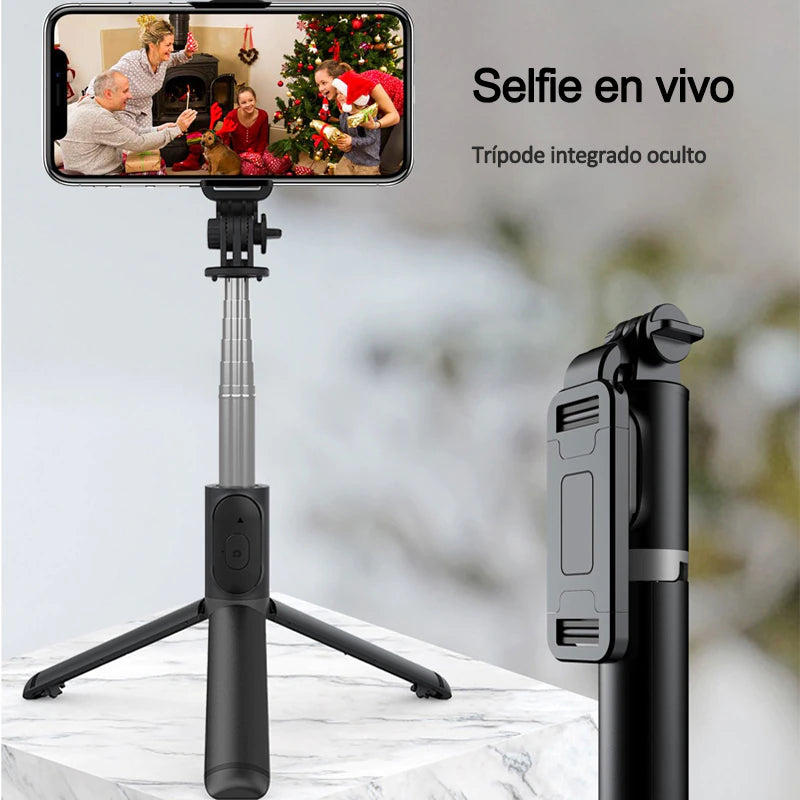 Palo selfi inalámbrico con LED y trípode