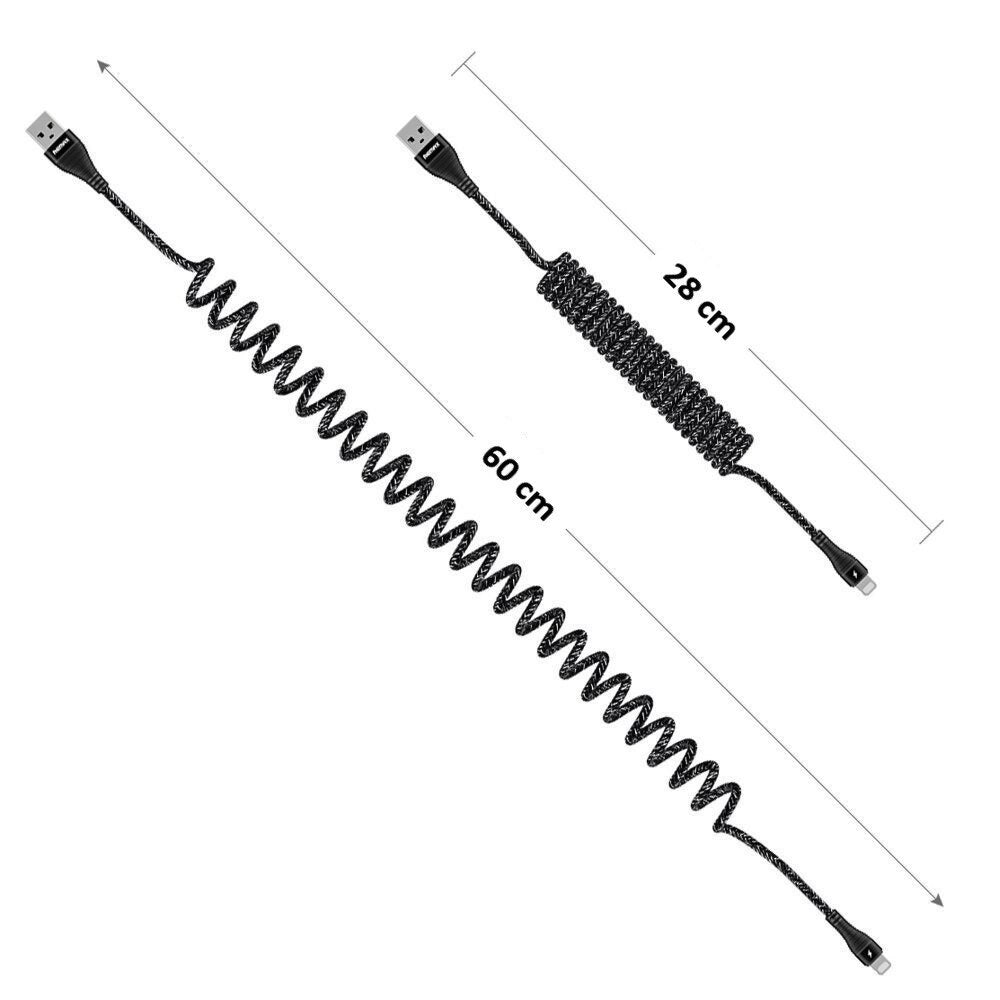 REMAX RC-139 Cable Espiral USB Corto y Flexible 2.1A de iPhone/Tipo C/Micro USB, Cable para Cargar Teléfono Móvil o Pasar Datos, 28-60cm