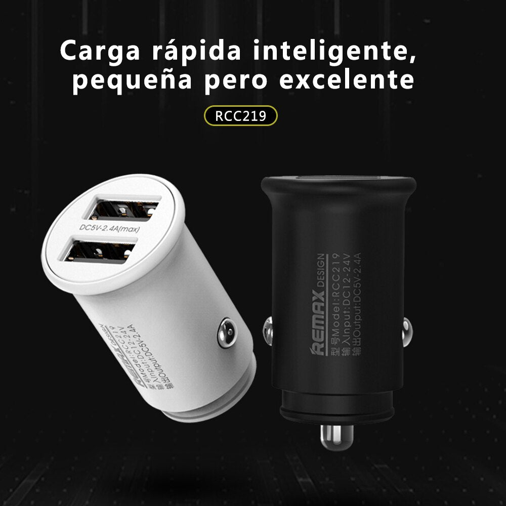 REMAX RCC 219 Cargador de Coche con 2 Puertos de USB 2.4A, Cargador USB Dual, DC12-24V, Cargador Mechero para Móvil y Tablet