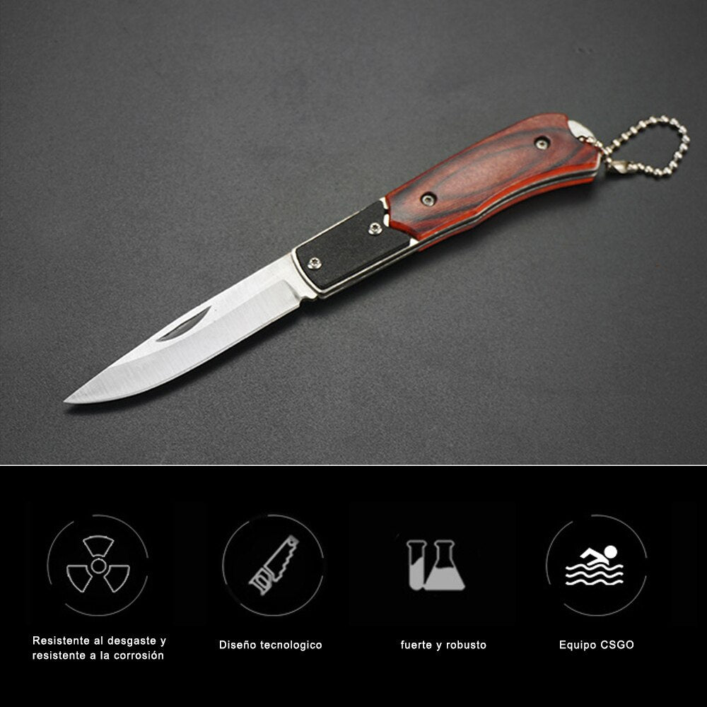 Navaja de Camping Plegable, Cuchillo Plegable con Mango de Madera para Supervivencia Al Aire Libre, Navaja para Caza/Pesca, Navaja hecho de Acero Inoxidable de Bolsillo, para Acampar, Picnic, Caza