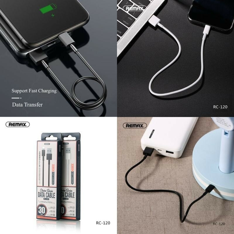 REMAX RC-120i Cable USB Corto y Resistente 2.1A de Lightning(iPhone),Cable para Carga de Teléfono Móvil o Pasar Datos,30cm