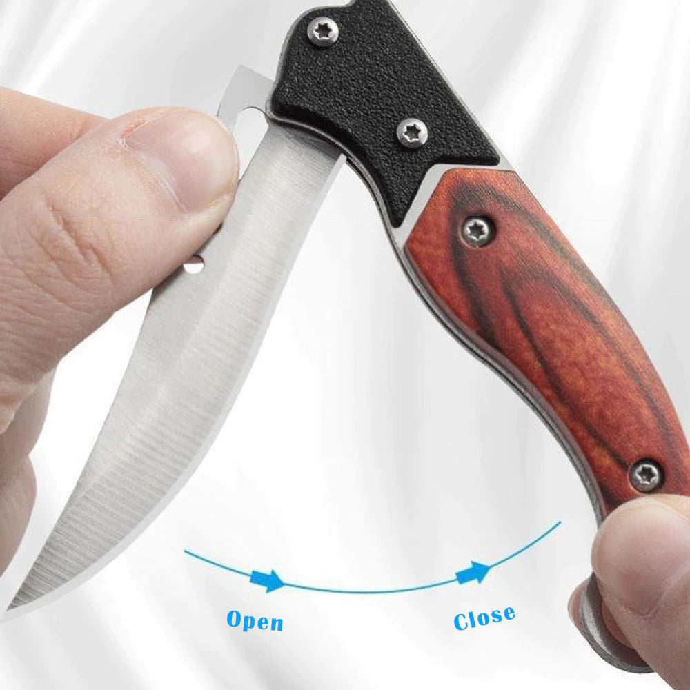 Navaja de Camping Plegable, Cuchillo Plegable con Mango de Madera para Supervivencia Al Aire Libre, Navaja para Caza/Pesca, Navaja hecho de Acero Inoxidable de Bolsillo, para Acampar, Picnic, Caza