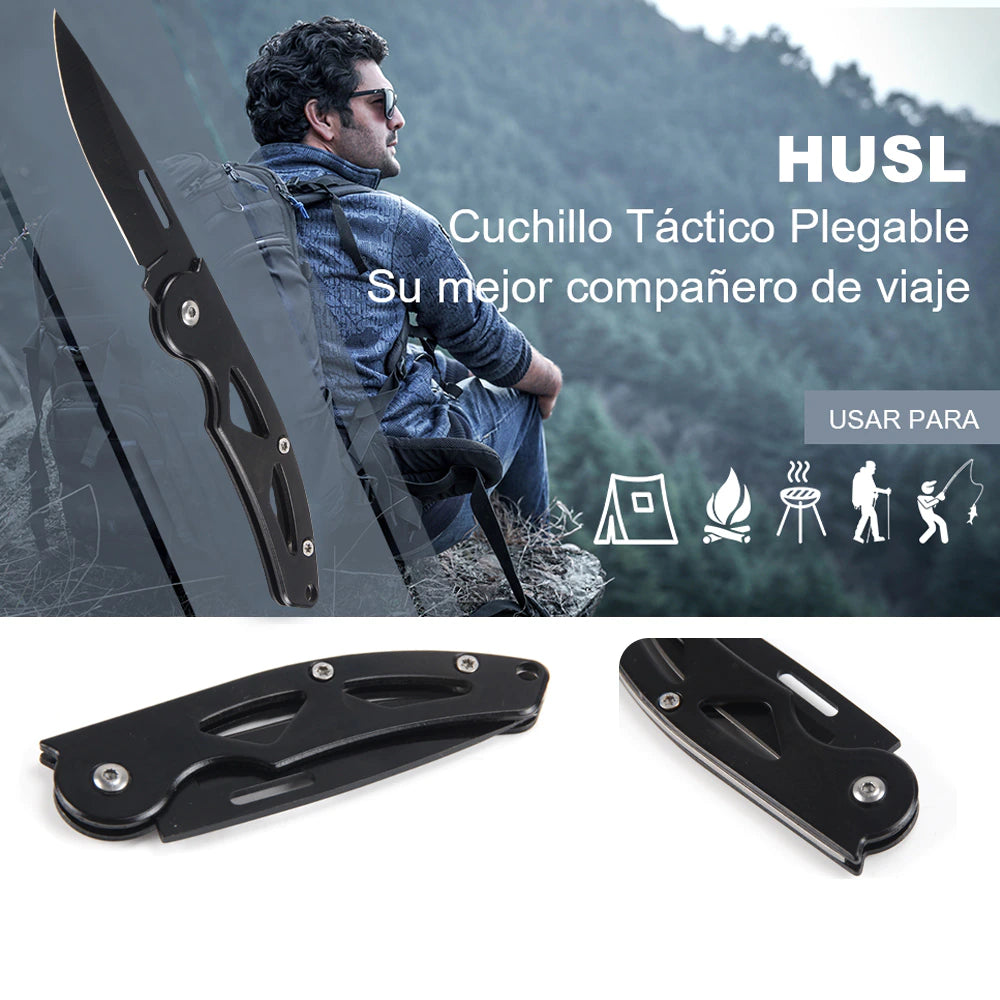 Navaja de Camping Multiusos con Bolsa de Tela y Mango Acero Inoxidable, Cuchillo Supervivencia Profesional, Navaja de Bolsillo para Senderismo Plegable de bolsillo, Para Acampar, Picnic, Caza