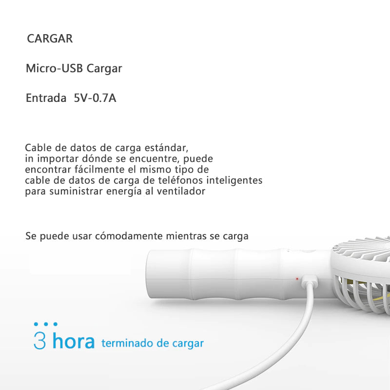 Ventilador Portátil USB con Base, Mini Ventilador Recargable Bambú Diseño con 3 Velocidades Ajustables