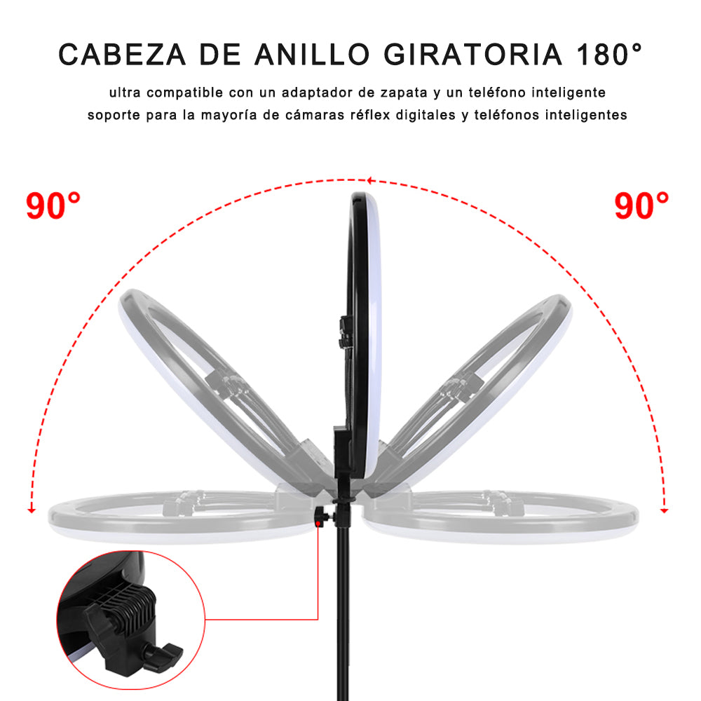 Anillo de Luz RGB LED con Trípode 14"/36CM con Control Remoto y 3 Soportes teléfono, Lámpara de anillo de Selfie regulable para Youtube