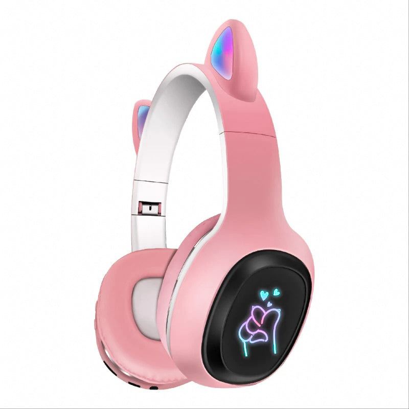 Auricular Con Orejas De Gato P58M, Bluetooth 5.0,Casco Con Luces LED, Con Micrófono Para Mano Libre, Puerto Para Tarjeta SD