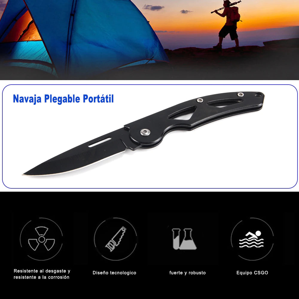 Navaja de Camping Multiusos con Bolsa de Tela y Mango Acero Inoxidable, Cuchillo Supervivencia Profesional, Navaja de Bolsillo para Senderismo Plegable de bolsillo, Para Acampar, Picnic, Caza