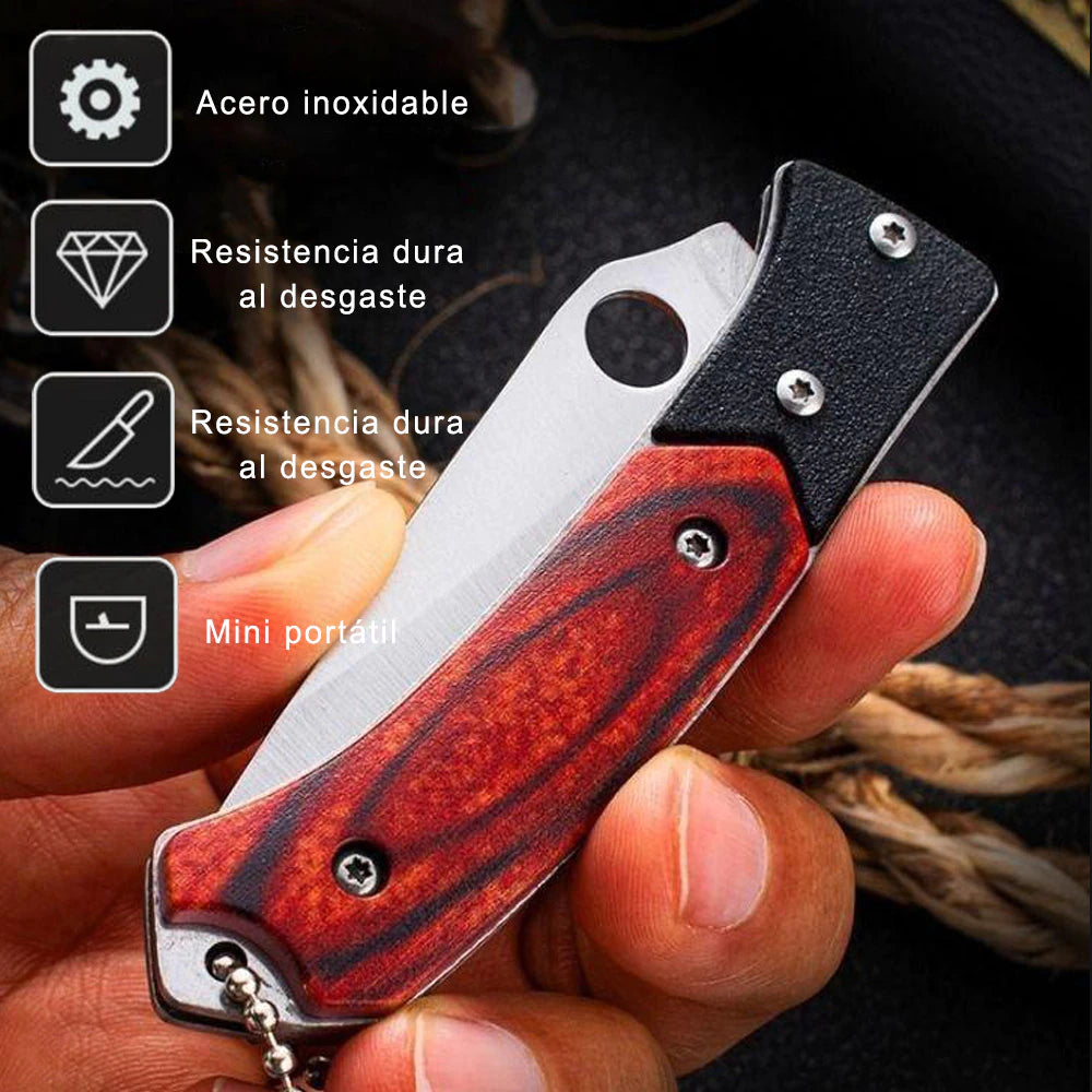 Navaja de Camping Plegable, Cuchillo Plegable con Mango de Madera para Supervivencia Al Aire Libre, Navaja para Caza/Pesca, Navaja hecho de Acero Inoxidable de Bolsillo, para Acampar, Picnic, Caza