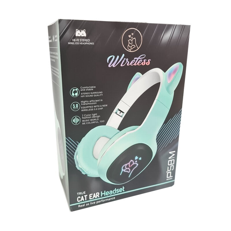 Auricular Con Orejas De Gato P58M Bluetooth 5.0 Casco Con Luces