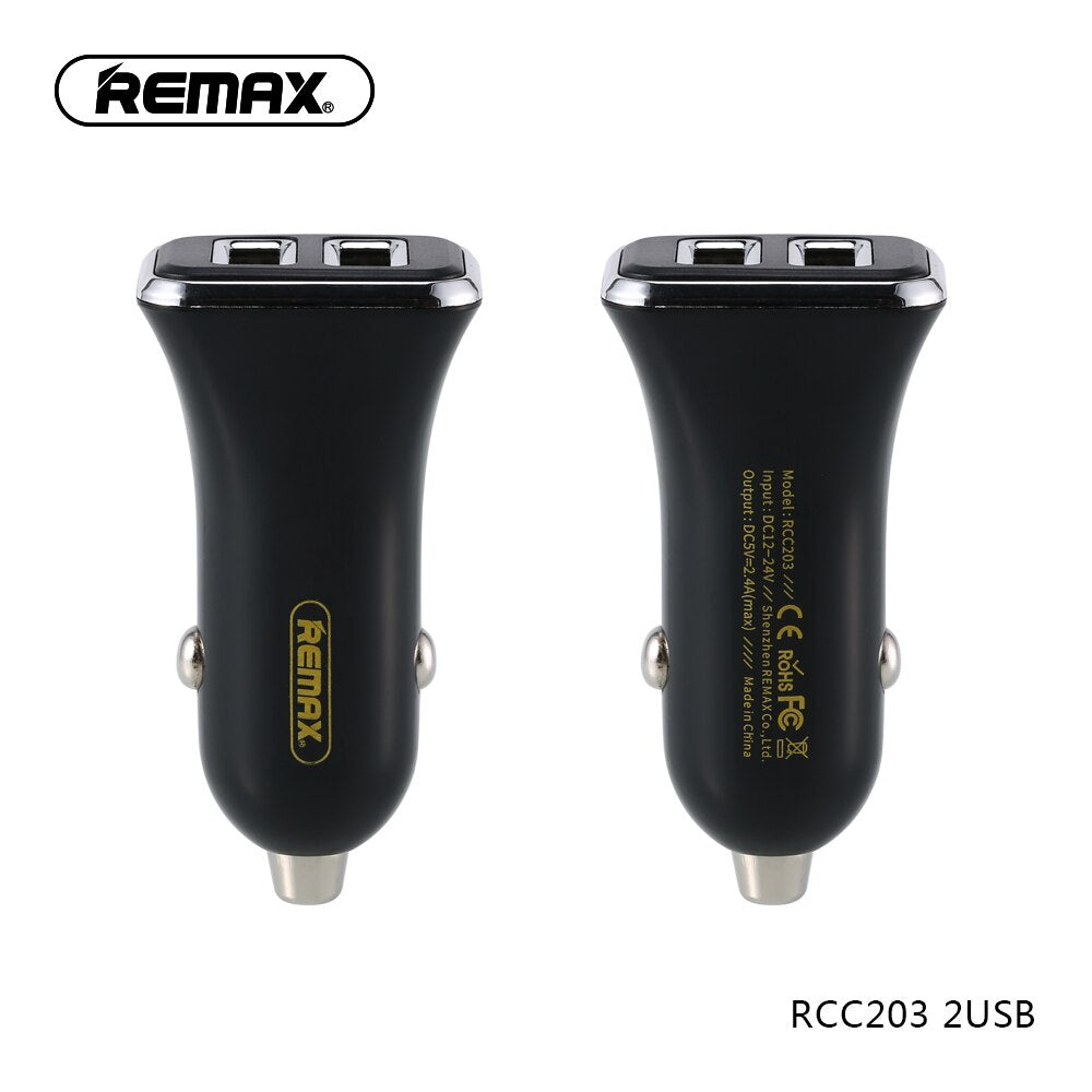 REMAX RCC 203 Cargador de Coche con 2 Puertos de USB 2.4A, Cargador USB Dual, DC12-24V, Cargador Mechero para Móvil y Tablet