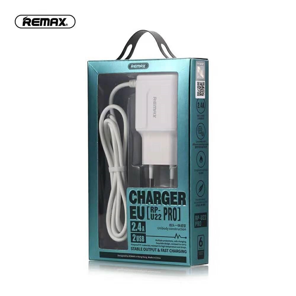 REMAX RP-U22 PRO Cargador de Móvil de Micro USB con 2 Puertos de USB Adicionales, con el Cable de Micro USB Integrado de 1m, 2.4A(MAX)