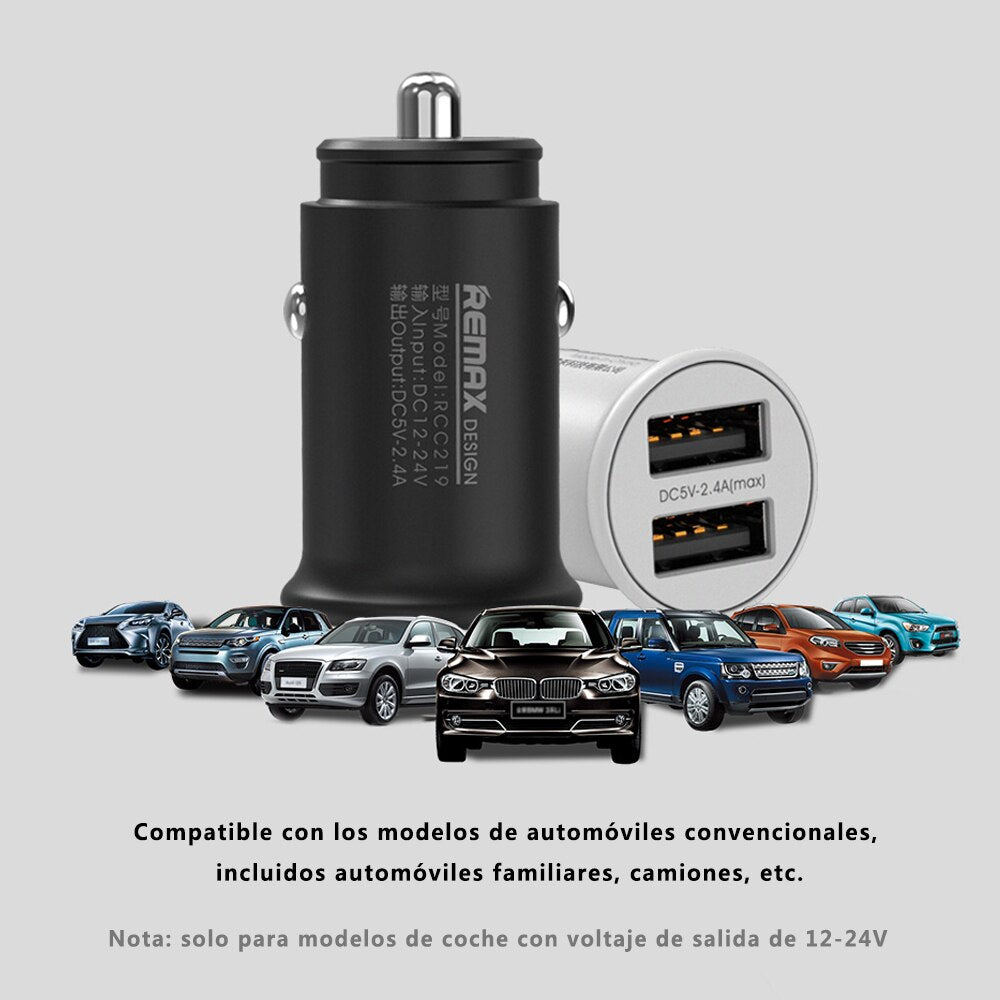 REMAX RCC 219 Cargador de Coche con 2 Puertos de USB 2.4A, Cargador USB Dual, DC12-24V, Cargador Mechero para Móvil y Tablet