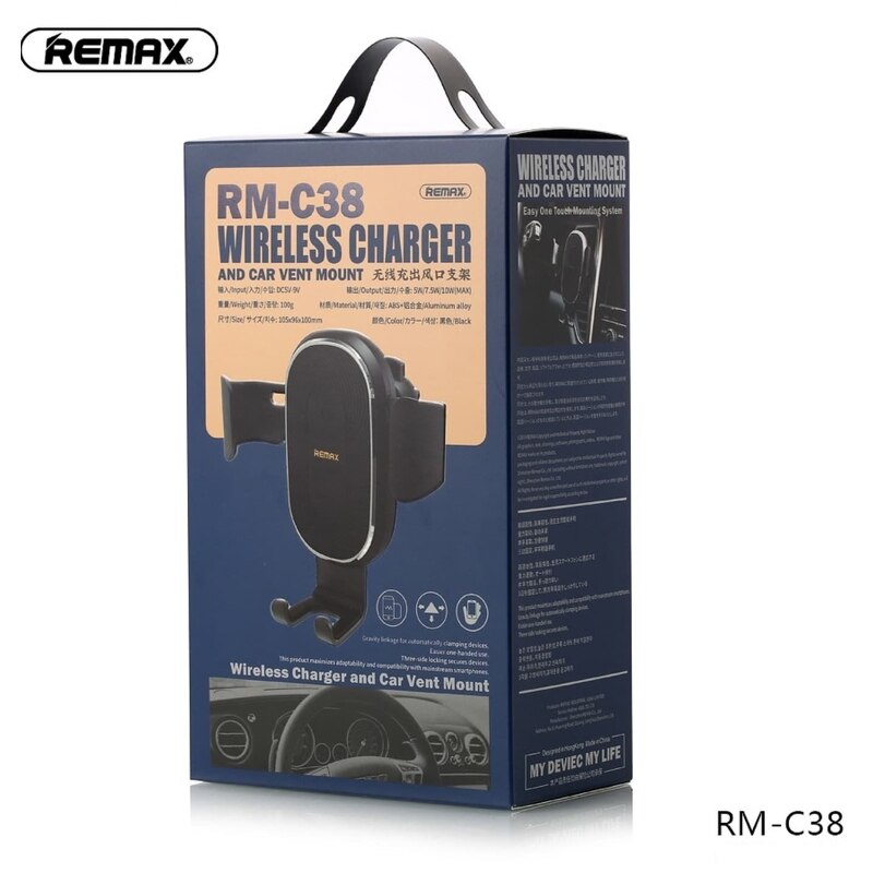 REMAX RM-C38 Soporte Automático Con Carga Inalámbrica 10W Para Coche, Sujeta Por El Peso Del Móvil, Con Ventosa O Pinza Para Coche