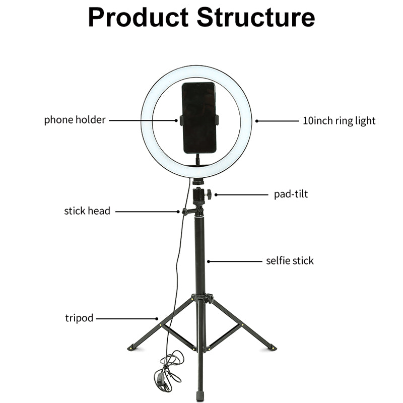 Anillo de Luz con Trípode Retráctil 12"/ 30 cm 3 Modos de Iluminación para Selfie Youtube Transmisión en Vivo Grabación de Video