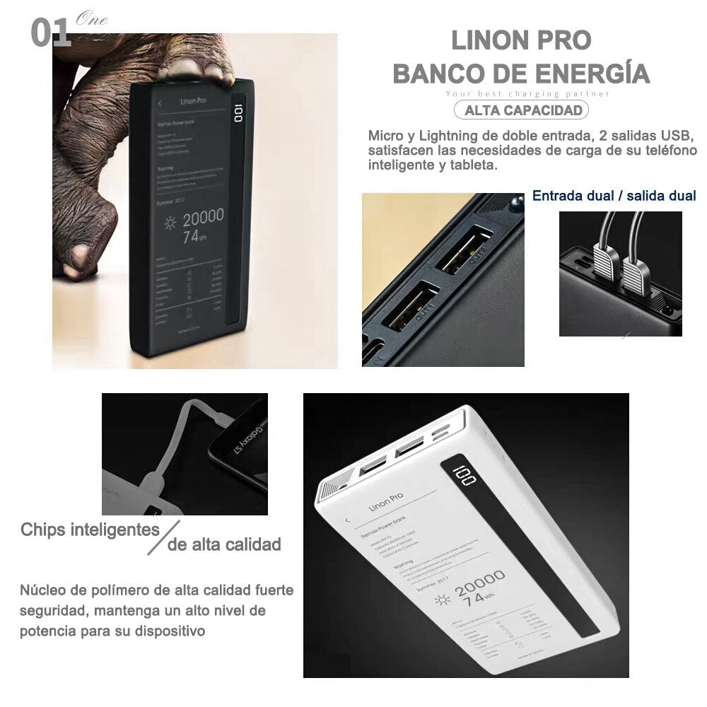 Batería Externa RPP73, 20000mAh Cargador Portátil con Alta Capacidad USB 2.0A,LED Linterna y Pantalla digital de la batería