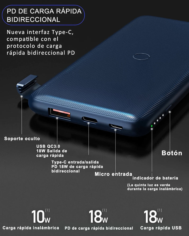 Powerbank RPP-152 Carga Inalámbrica Rápida PD & QC3.0 18W Batería Externa, Cargador Portátil para Android & iOS Tableta