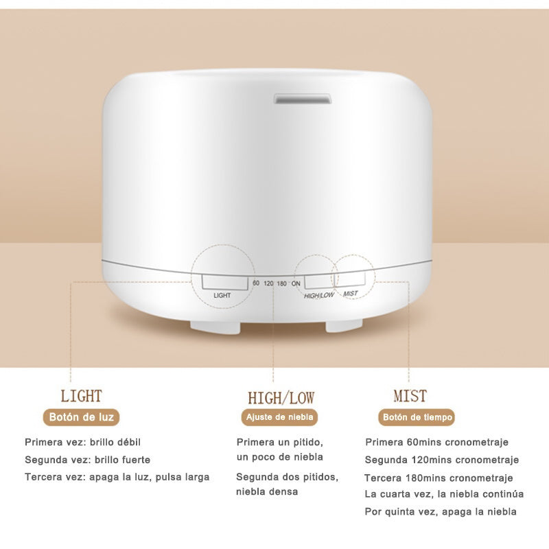 Humidificador 500ml Difusor Aceites Esenciales Ultrasónico, Humidificador de aire, humidificador con Luz Nocturna de 7 Colores