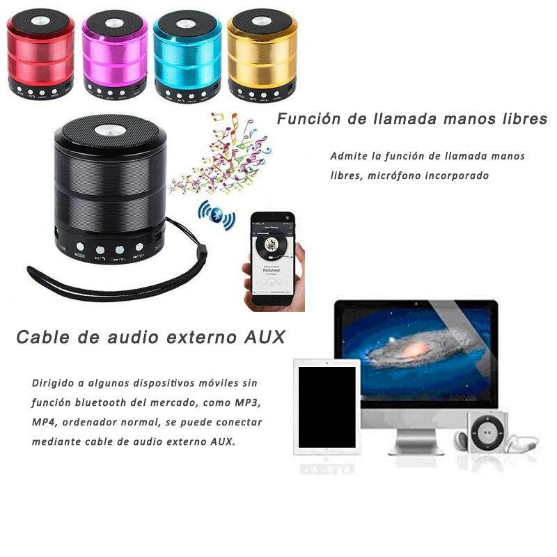 Altavoz Bluetooth, Altavoz Portátil Inalámbrico, Para Casa/Escritorio/Al Aire Libre, Mano Libre Para Las Llamadas, Radio, AUX, USB,TF