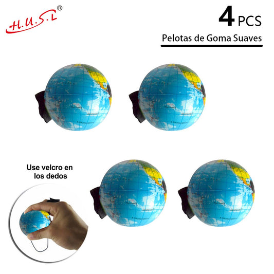 HUSL Bolas de Goma de Rebote con correa para el dedo y cuerda elástica, Bolas de deportes de goma suave, pelota para jugar en zona interior y aire libre, diseñado para los niños-Diámetro approx.6.3 cm(Globo terráqueo)